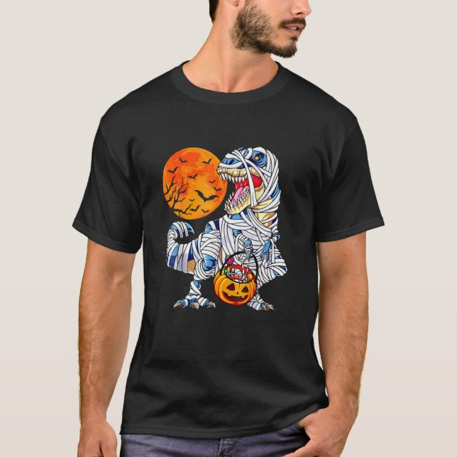 Camiseta Halloween Dinossaur T Rex Mummy Pumpkin Gift For B (Frente)