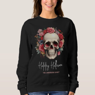 Camiseta Halloween do Caveira Floral Rosa
