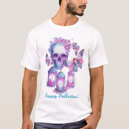 Camiseta Halloween do crânio e das mariposas