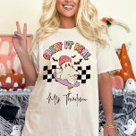 Camiseta Halloween Do Fantasma De Skateboard Real Do Creme<br><div class="desc">Apresentando nossa camiseta personalizada Ti real Skateboard Ghost Halloween T-Shirt, a melhor mistura de estilo retrô e charme assustador para esta temporada de outono. Este tee inspirado na vintage apresenta um fantasma de skate lúdico e o slogan divertido "Creep It Real", fazer como uma escolha de destaque para os entusiastas...</div>
