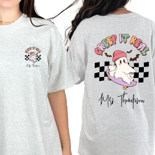 Camiseta Halloween Do Fantasma De Skateboard Real Do Creme 