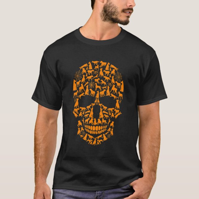 Camiseta Halloween Doberman Dog Skull Silhouket (Frente)