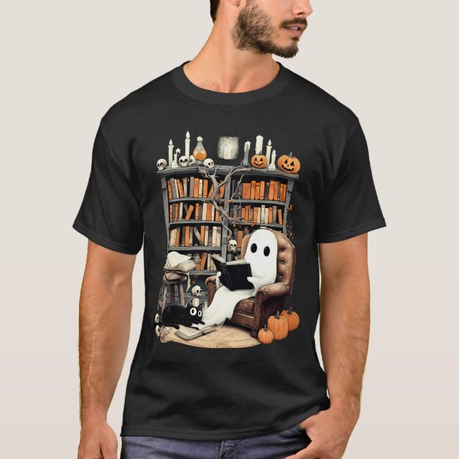 Camiseta Halloween dos Livros de Leitura do Fantasma (Frente)