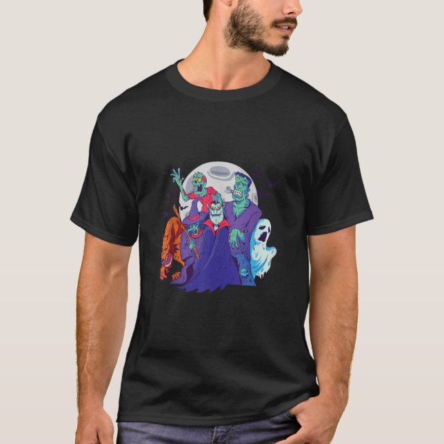 Camiseta Halloween Dracula Witch Zombie Frankenstein Werewo (Frente)