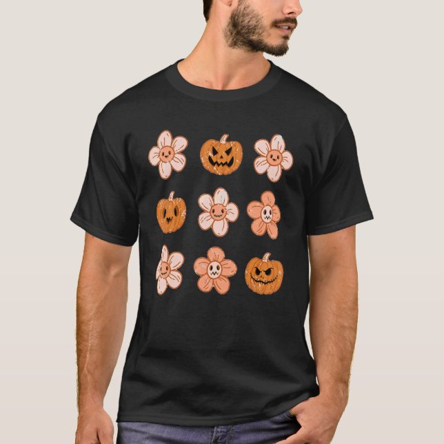Camiseta Halloween E Pumpkins Boho Retro Spooky (Frente)