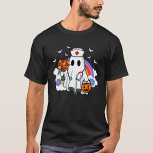 Camiseta Halloween Enfermeira Bonita Boo com Flores Homens