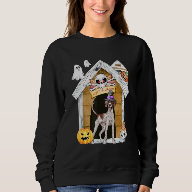 Camiseta Halloween English Pointer Dog Witch Haunted House (Frente)