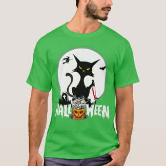 Camiseta Halloween Engraçado Gato Assustador Pumpkin Noite 