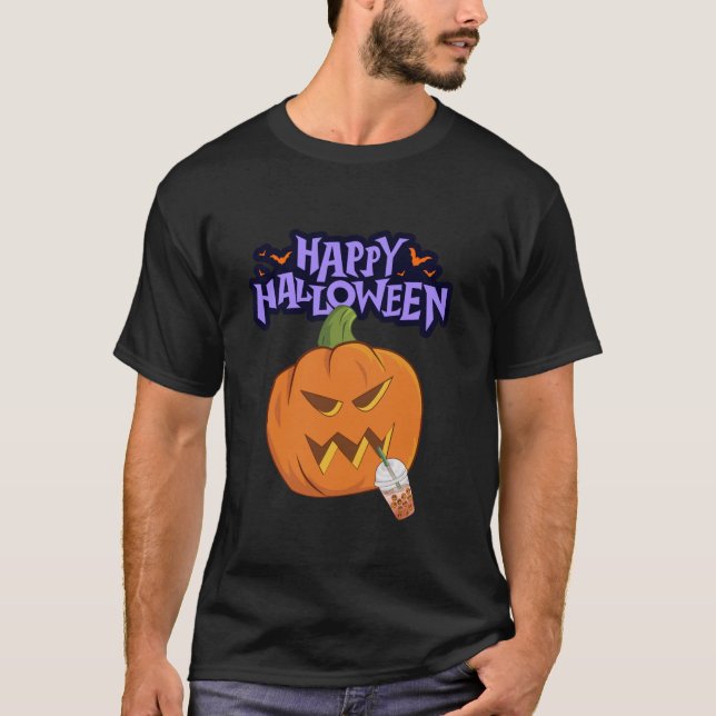Camiseta Halloween Engraçado Pumpkin Spice Feliz Cicatriz H (Frente)