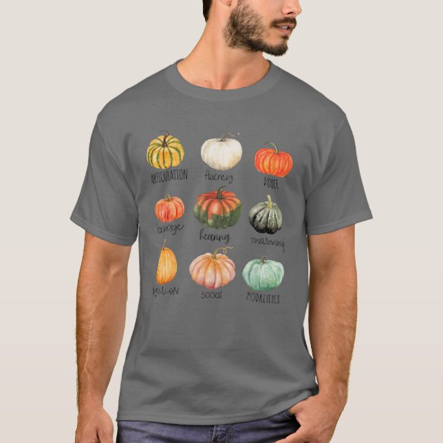 Camiseta Halloween Engraçado Terapia de Fala Bompkin Profes (Frente)