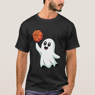 Camiseta Halloween Fantasma Assustador Jogando Basquete par