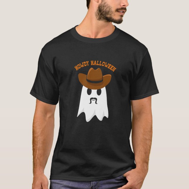 Camiseta Halloween Fantasma Com Chapéu De Cowboy E Handleba (Frente)