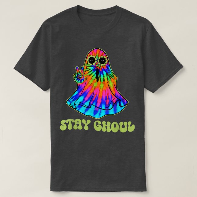 Camiseta Halloween Figurume Groovy Ghost Fica Ghoul Tie Dye (Frente do Design)