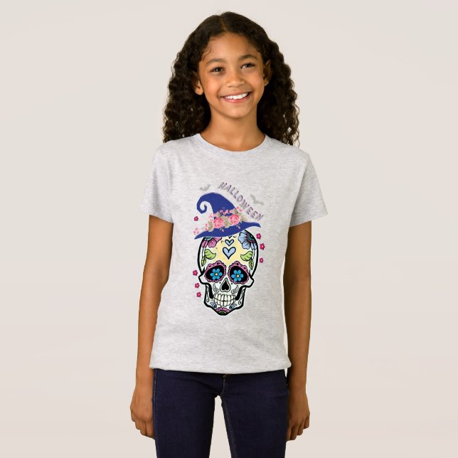 Camiseta Halloween Flower Skull (Frente Completa)