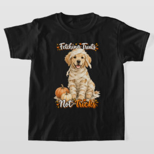 Camiseta Halloween Fofo Retriever Dourado Múmia Truques