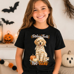 Camiseta Halloween Fofo Retriever Dourado Múmia Truques