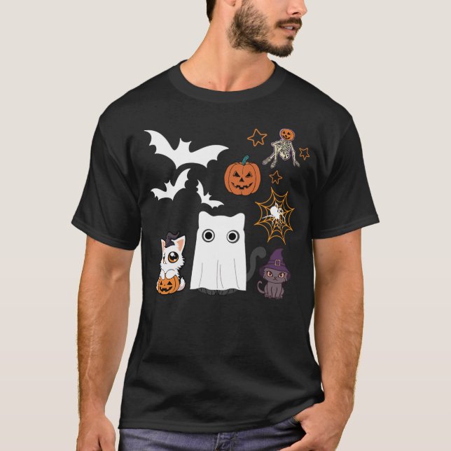 Camiseta halloween for Cat Cute Kitten Skeleton Ghost Funny (Frente)