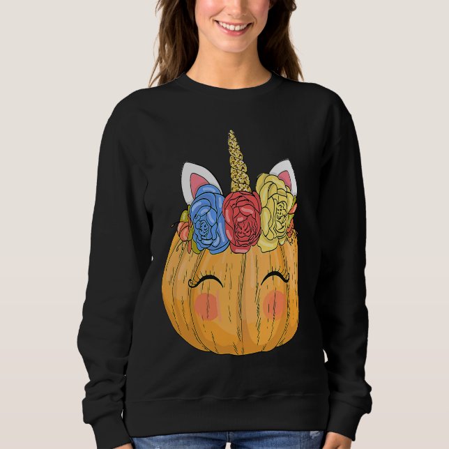 Camiseta Halloween  for Kids Girls Cute Unicorn Pumpkin (Frente)