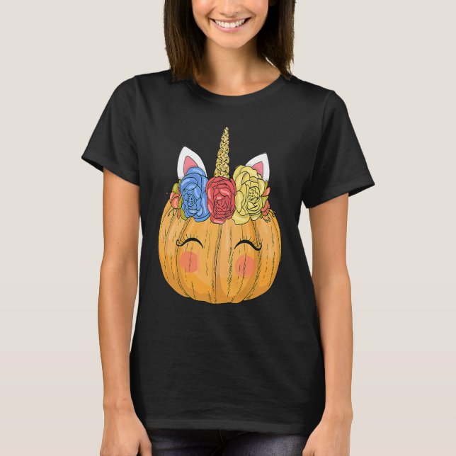 Camiseta Halloween  for Kids Girls Cute Unicorn Pumpkin (Frente)