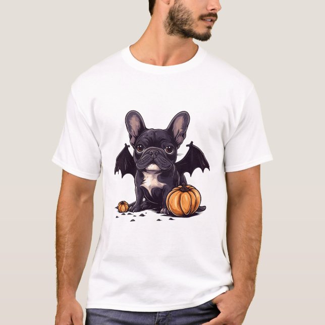 Camiseta Halloween French Buldogue Wings Pumpkins (Frente)