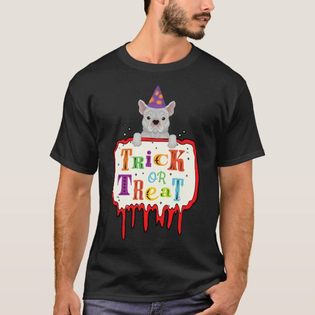 Camiseta Halloween French Bulldog Trick Or Treat (Frente)