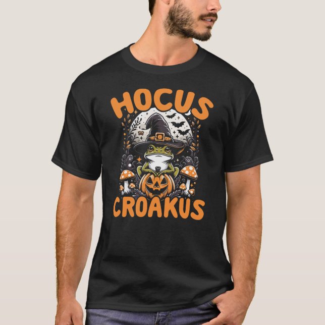 Camiseta Halloween Frog Witch Pun Hocus Croakus Toad Lover  (Frente)