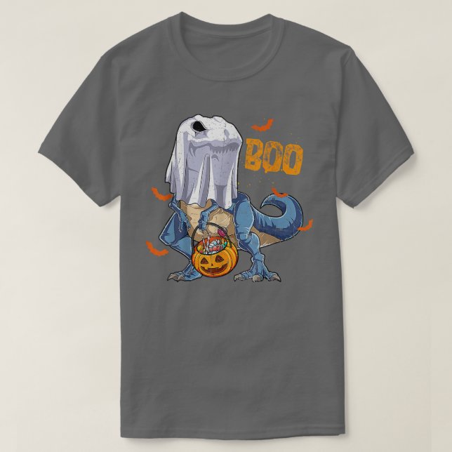 Camiseta Halloween Funny Skeleton Andando Mummy Dinossaur (Frente do Design)