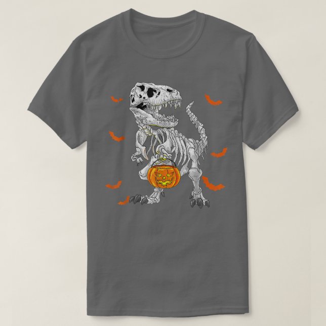 Camiseta Halloween Funny Skeleton Andando Mummy Dinossaur (Frente do Design)