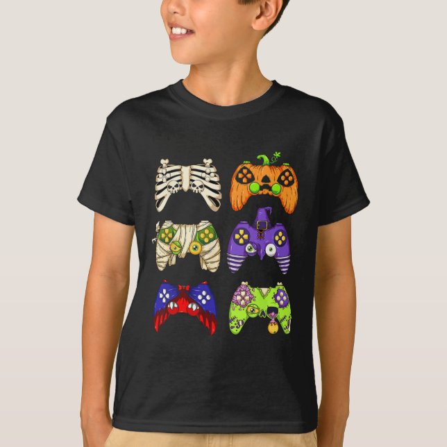Camiseta Halloween Gaming Controller Men Boys Gamer Ha (Frente)