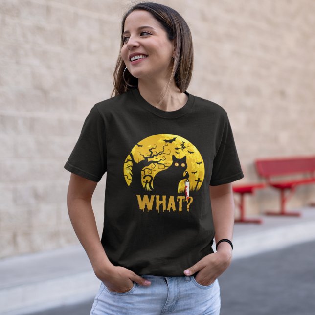 Camiseta Halloween Gato Negro What? (Criador carregado)