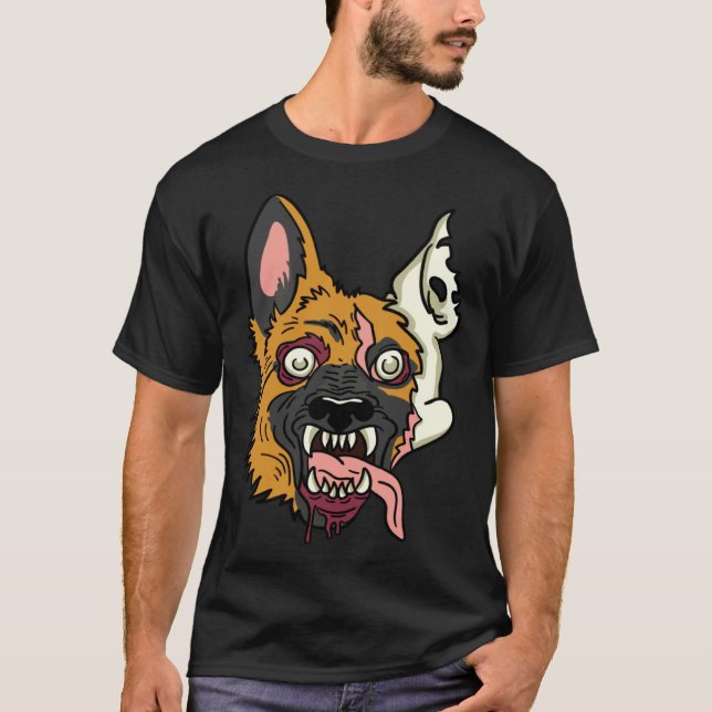 Camiseta Halloween German Shepherd Dog Zombie Monster (Frente)