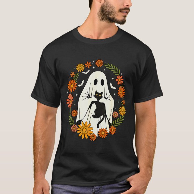 Camiseta Halloween Ghost Black Cat Cute Funny  (Frente)