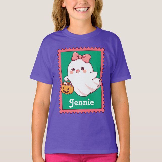 Camiseta Halloween Ghost Cute Coquette Bow Custom Name (Frente)