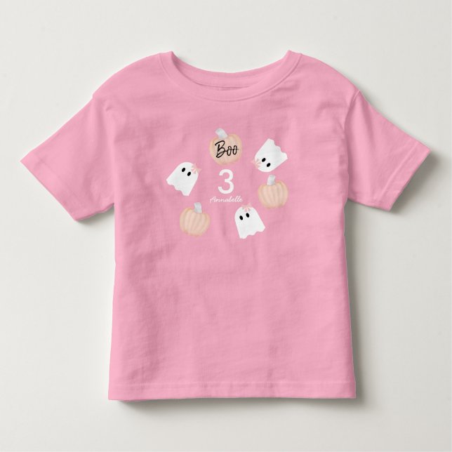 Camiseta Halloween Ghost Girl Pumpkin Pink Aniversário (Frente)