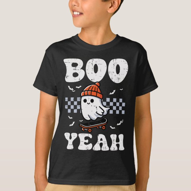 Camiseta Halloween Ghost Skateboard Boo Sim Costume Boys K (Frente)