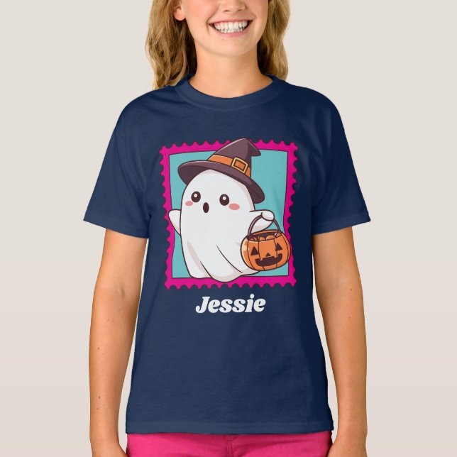 Camiseta Halloween Ghost Witch Costume Personalized Text (Frente)