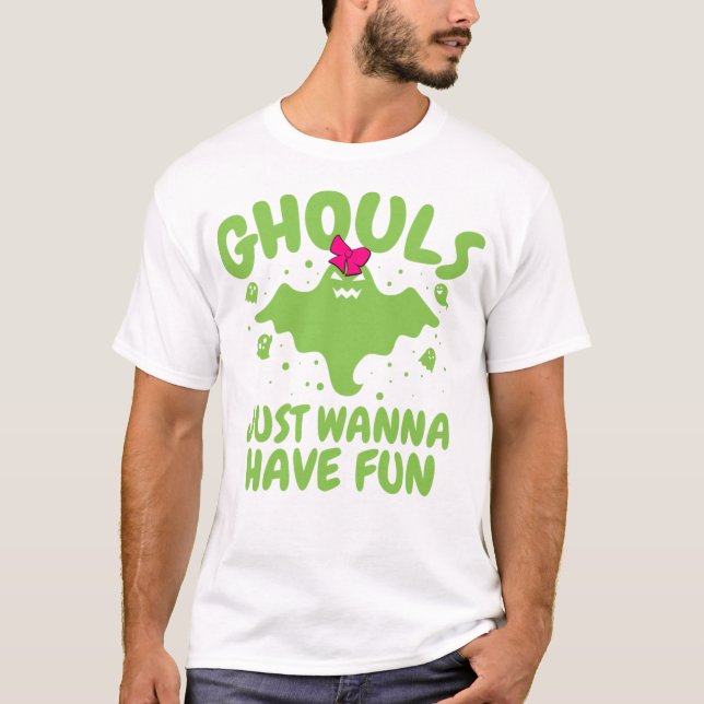 Camiseta Halloween Ghouls Só Quer Divertir Mulheres (Frente)