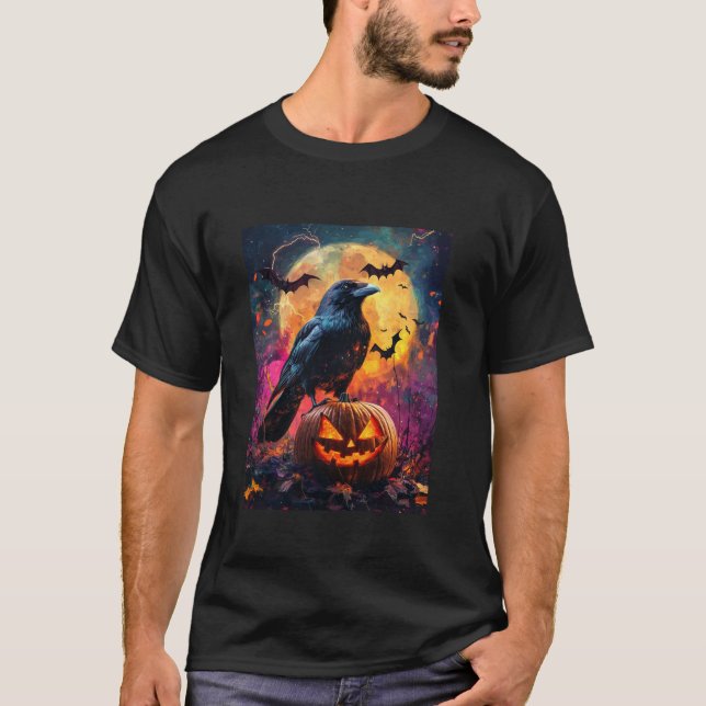 Camiseta Halloween Girls Design Boys Crow Pumpkin Hall (Frente)