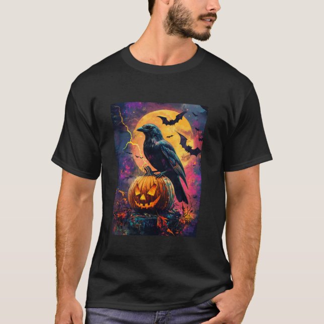 Camiseta Halloween Girls Design Boys Crow Pumpkin Hall (Frente)