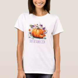 Camiseta Halloween Gravidez Anúncio Abóbora Data de Vencime