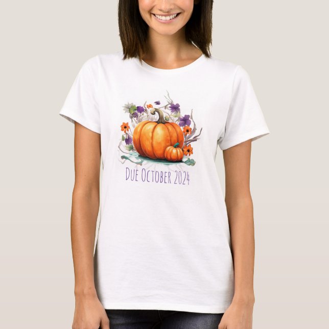Camiseta Halloween Gravidez Anúncio Abóbora Data de Vencime (Frente)