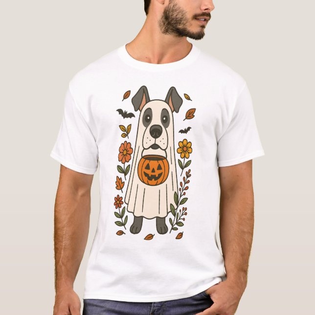 Camiseta Halloween Great Dane Flowers (Frente)