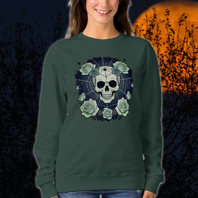 Camiseta Halloween Green Skulls & Rosas Spooky (Criador carregado)