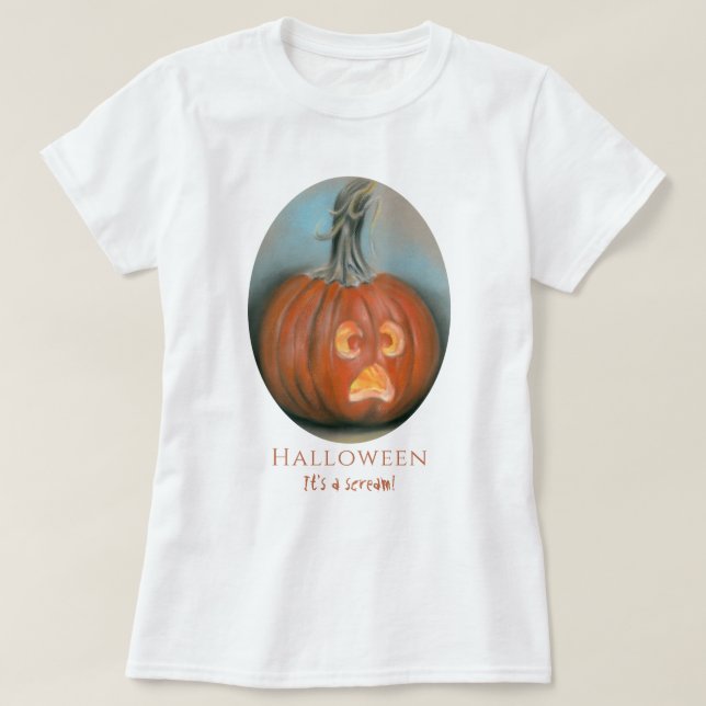 Camiseta Halloween Gritando Jack O Lanterna Pumpkin Pastel (Frente do Design)