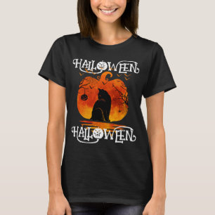 CAMISETA HALLOWEEN HALLOWEEN GATO ABÓBORA PRETA