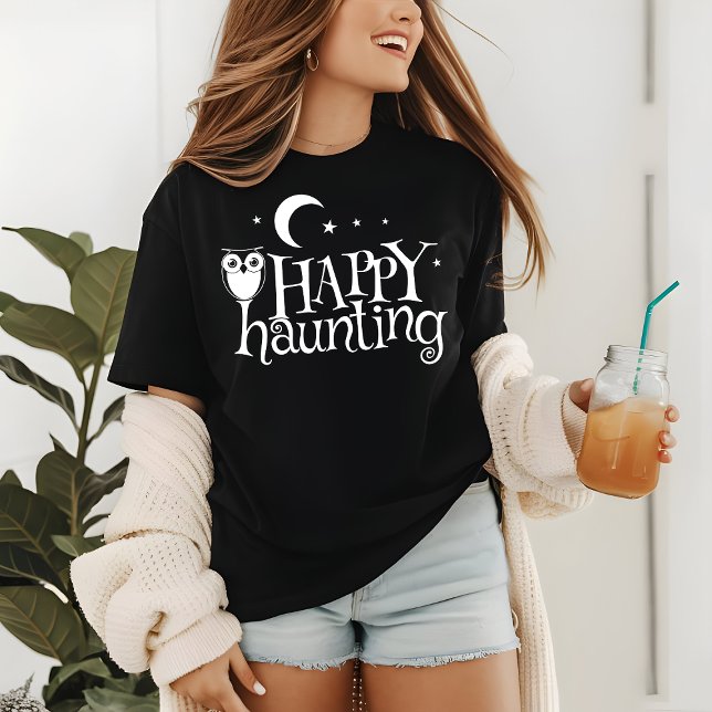 Camiseta Halloween Happy Haunting Coruja Starry Night (Criador carregado)