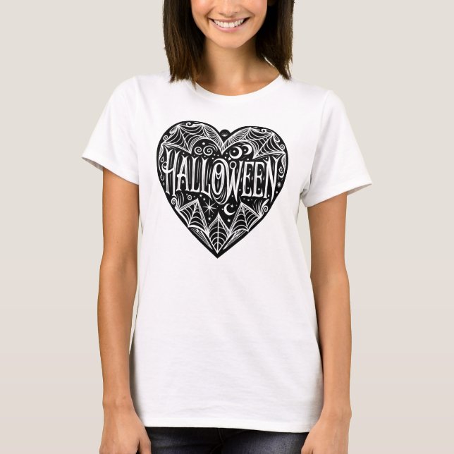 Camiseta Halloween Heart, Black Heart Shape, Holiday (Frente)