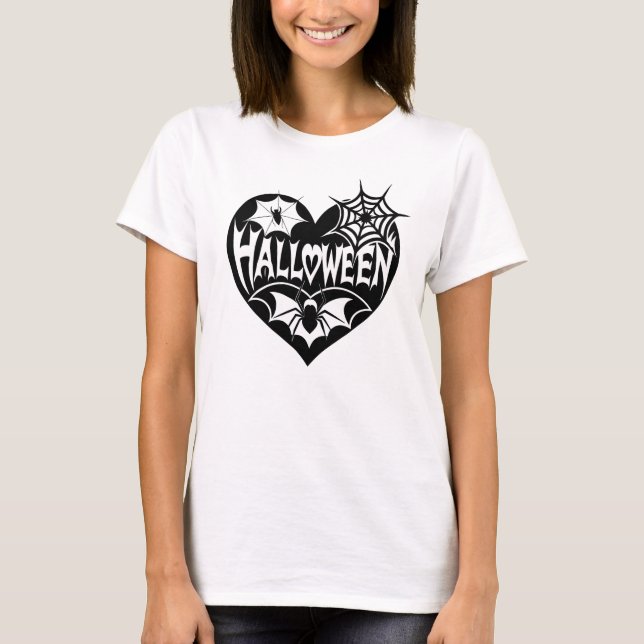 Camiseta Halloween Heart, Black Heart Shape, Spider Web (Frente)