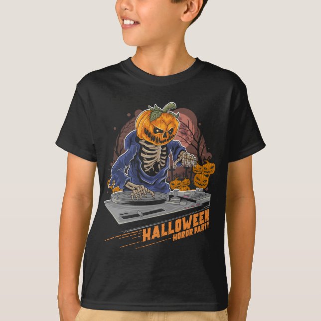 Camiseta Halloween Horren Party Pumpkin Head DJ (Frente)
