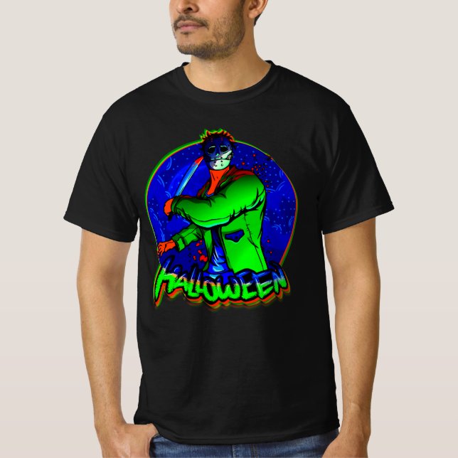 Camiseta Halloween Horror Mask Zombie Murderer Slasher T-Sh (Frente)